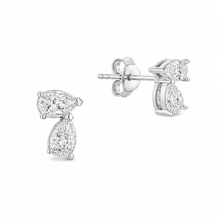 Cercei Stud cu Diamante Lab Grown si Safire para sau lacrima - imagine 2