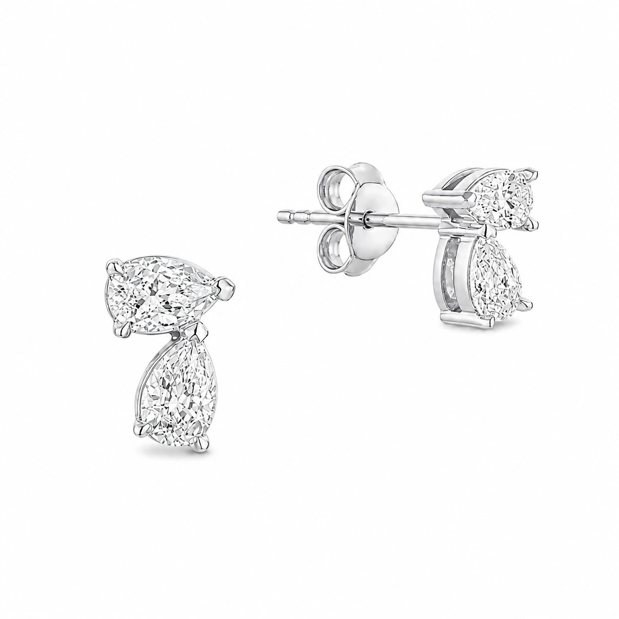 3 Cercei-Stud-Double-Pear-cu-Diamante-aur-alb Cercei Stud cu Diamante Lab Grown si Safire para sau lacrima - imagine 1
