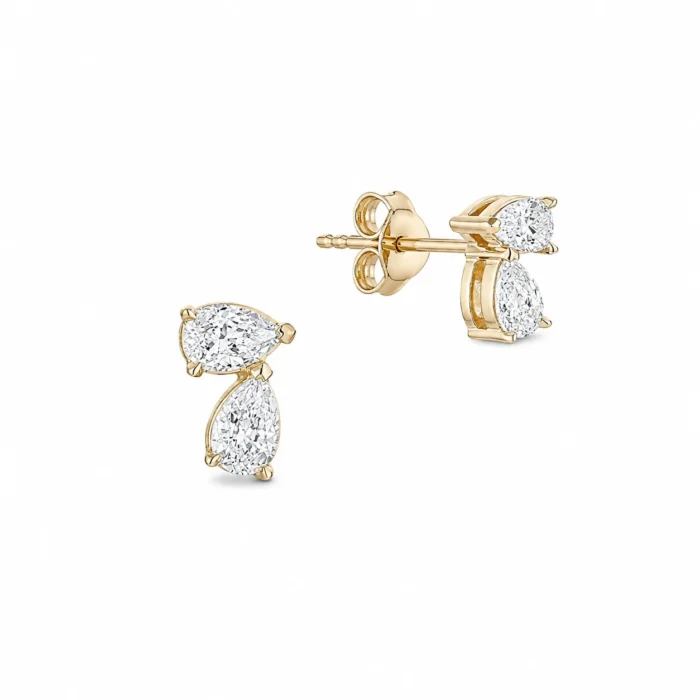 Cercei Stud cu Diamante Lab Grown si Safire para sau lacrima - imagine 3