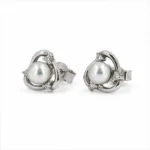 Cercei stud din aur alb cu perle Akoya de 5 mm și diamante naturale - imagine 3