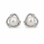 Cercei din aur alb cu perle Akoya de 6 mm și diamante naturale - imagine 2