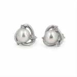 Cercei din aur alb cu perle Akoya de 6 mm și diamante naturale - imagine 3