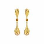 Cercei unicat din aur galben cu safire orange și perle Golden South Sea - imagine 2