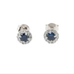 Cercei din Aur Alb Anturaj cu Diamante si Safir Albastru Central cod CKA003