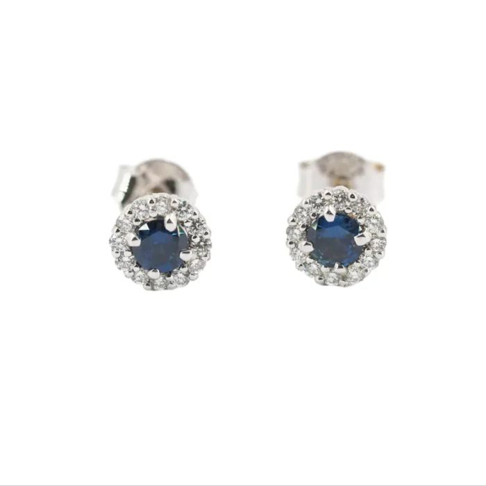 Cercei din Aur Alb Anturaj cu Diamante si Safir Albastru Central cod CKA003 - imagine 2
