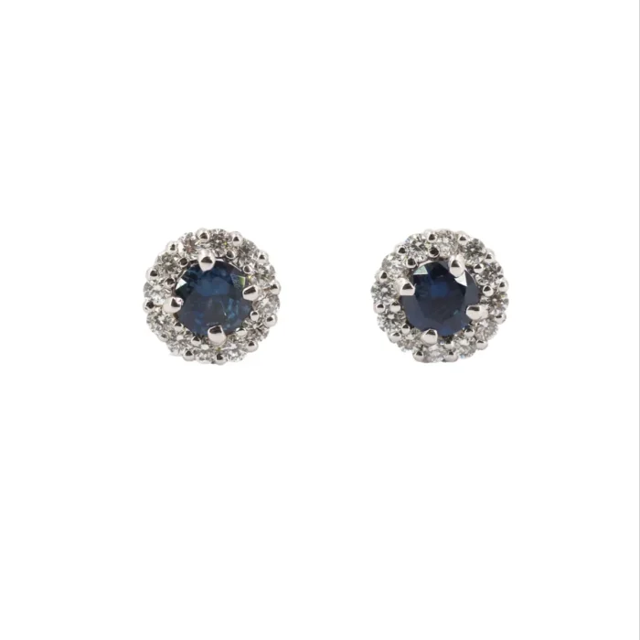 Cercei din Aur Alb Anturaj cu Diamante si Safir Albastru Central cod CKA003 - imagine 3