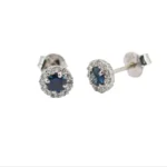 Cercei din Aur Alb Anturaj cu Diamante si Safir Albastru Central cod CKA003 - imagine 4