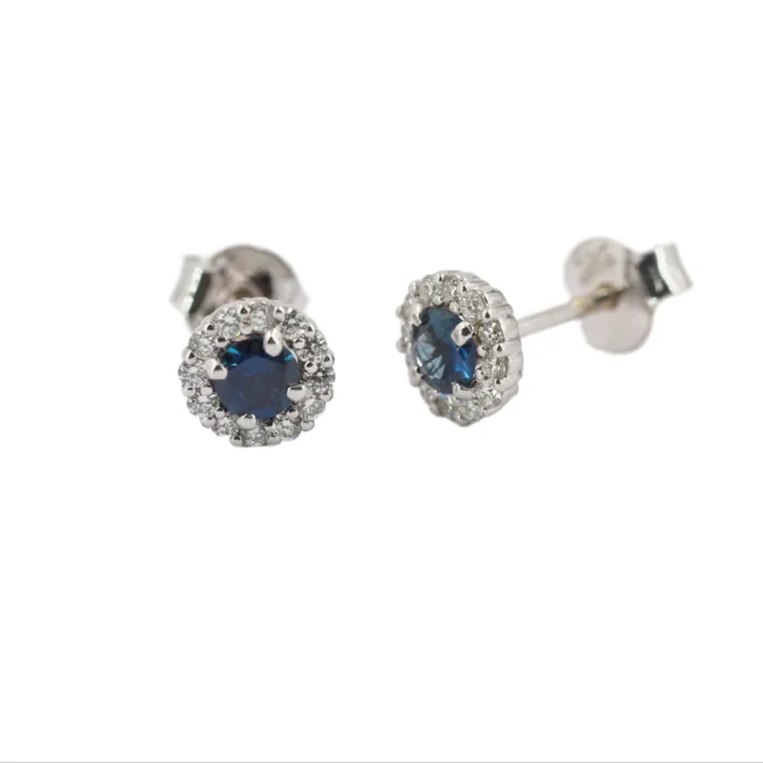 Cercei din Aur Alb Anturaj cu Diamante si Safir Albastru Central cod CKA003 - imagine 4
