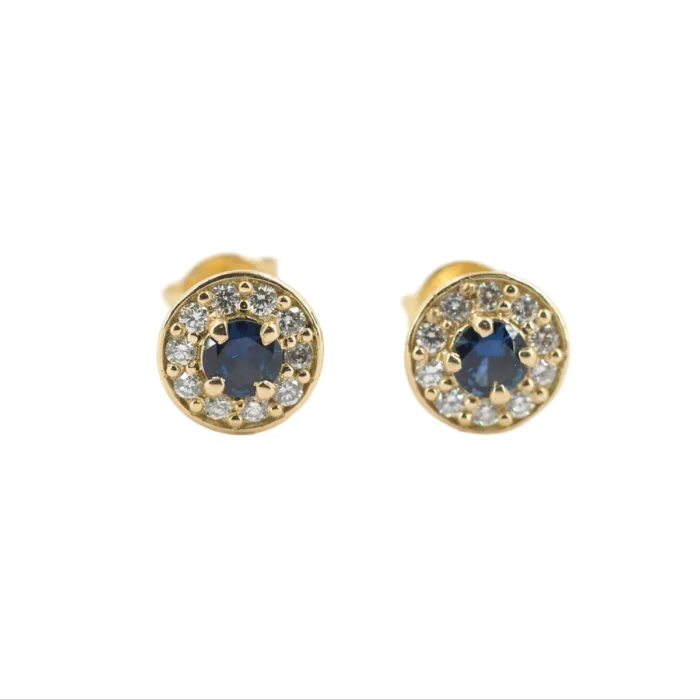 Cercei din Aur Galben Anturaj cu Diamante si Safir Albastru Natural Cod CKA004 - imagine 2