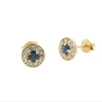 Cercei din Aur Galben Anturaj cu Diamante si Safir Albastru Natural Cod CKA004