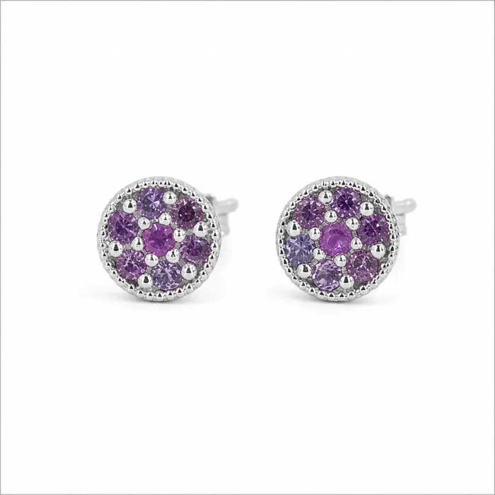 Cercei stud din aur alb cu safire roz naturale - imagine 2