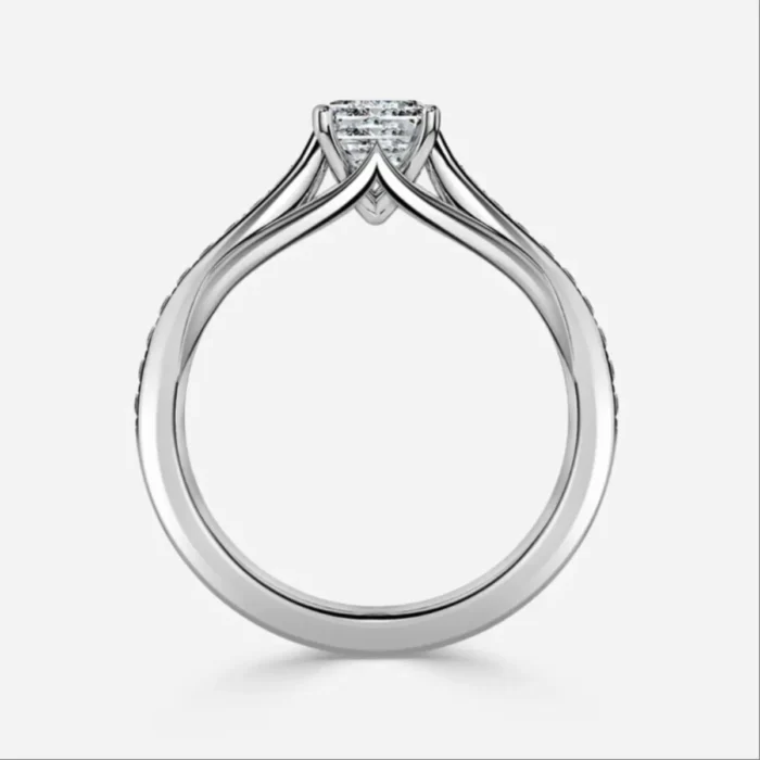 Inel de Logodna Solitar cu Pave și Diamant Taietura Emerald - IKA0010 - imagine 3