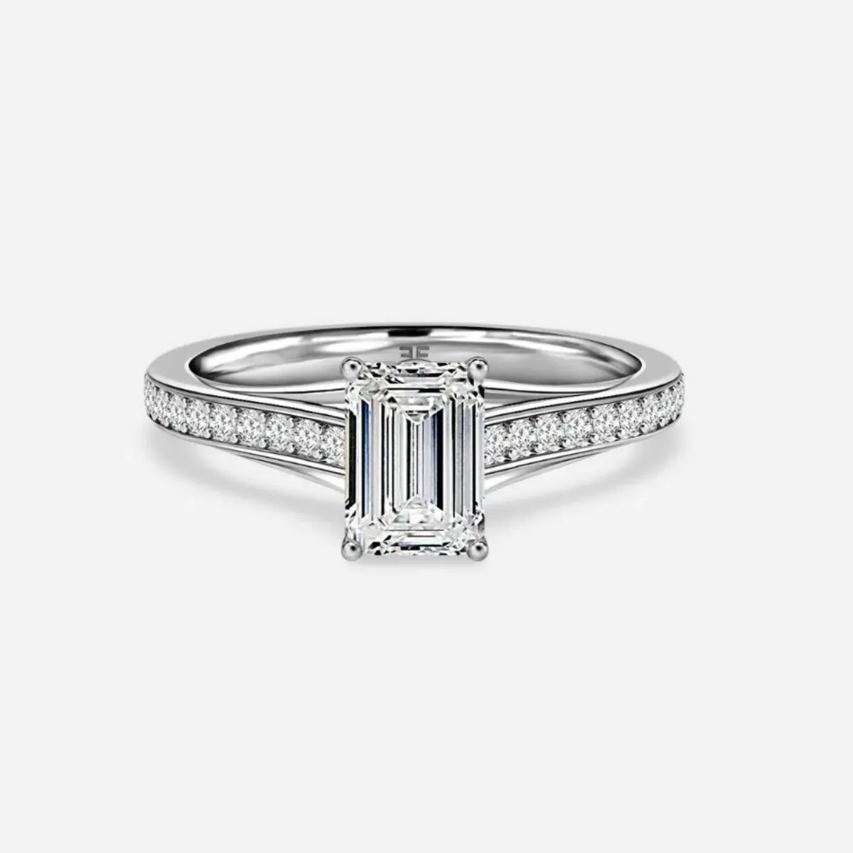 Inel de logodna solitar cu pave si piatra centrala dreptunghiulara 2 Inel de Logodna Solitar cu Pave și Diamant Taietura Emerald - IKA0010 - imagine 1