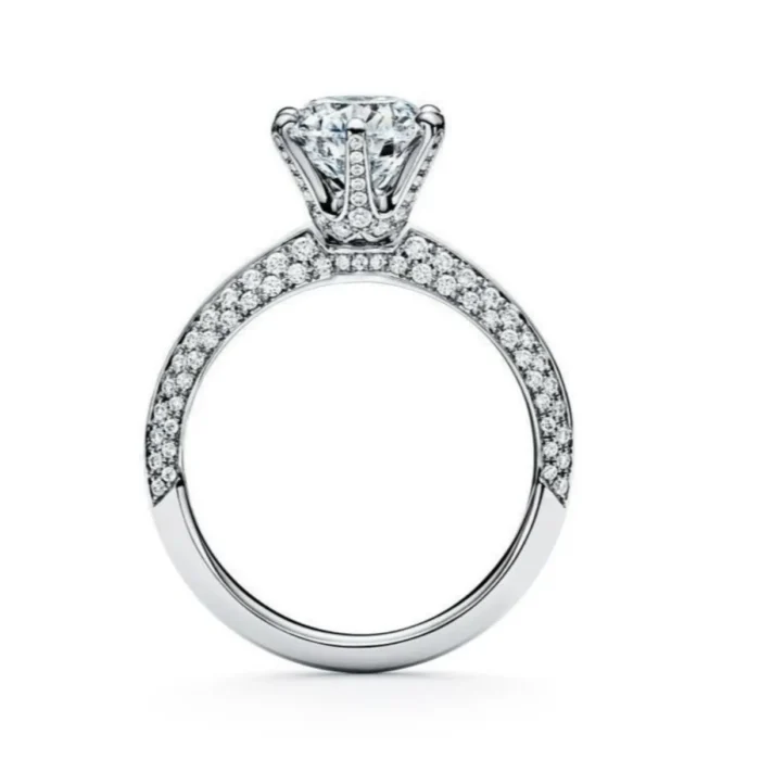 Inel de Logodna Solitar cu Diamant Briliant, diamante Pave  - IKA0012 - imagine 2