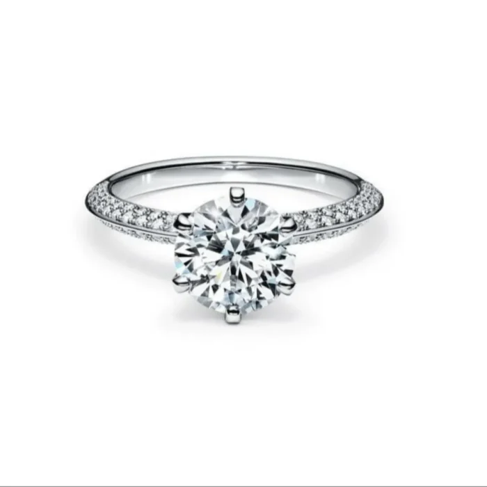 Inel de Logodna Solitar cu Diamant Briliant, diamante Pave  - IKA0012 - imagine 3
