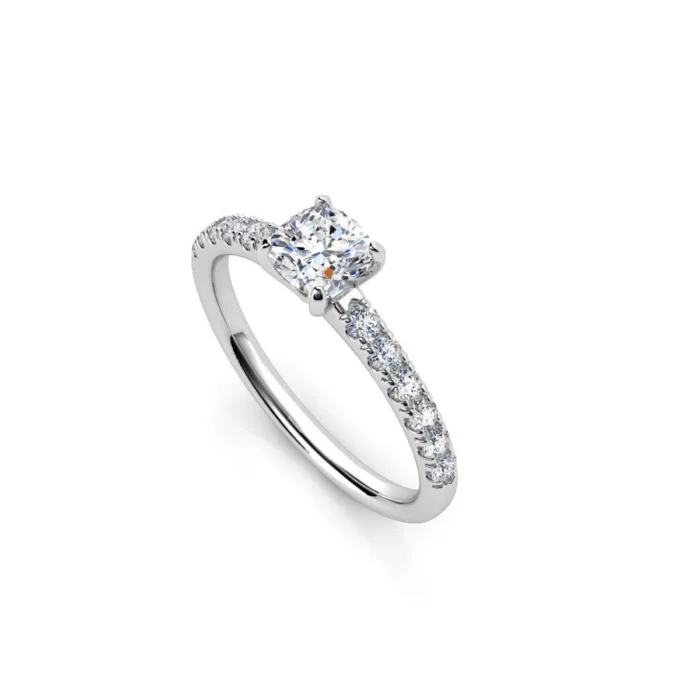 Inel de Logodnă Solitar cu Diamant Briliant si Pave pe circumferinta - IKA0015 - imagine 5