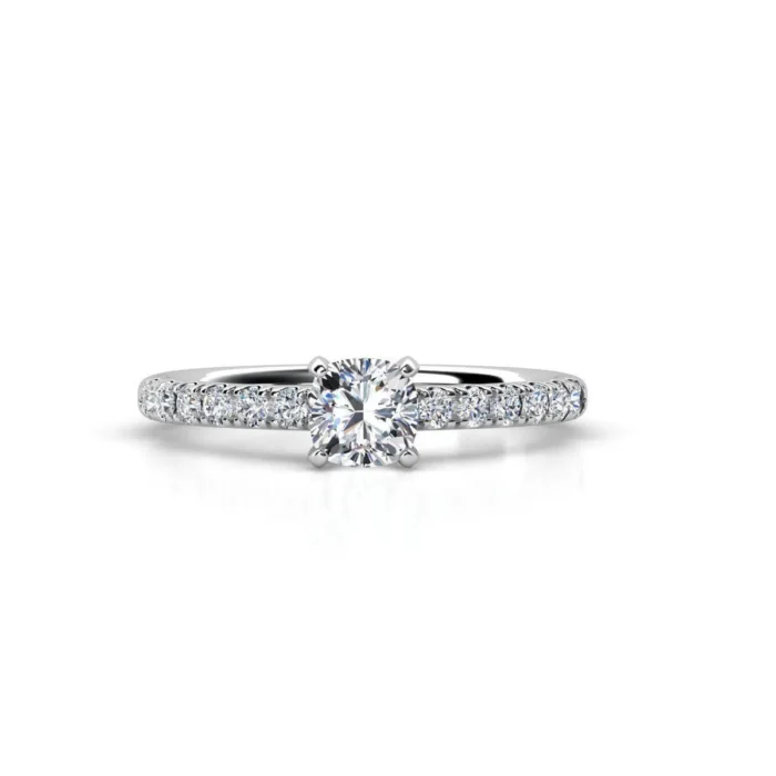 Inel de Logodnă Solitar cu Diamant Briliant si Pave pe circumferinta - IKA0015 - imagine 2