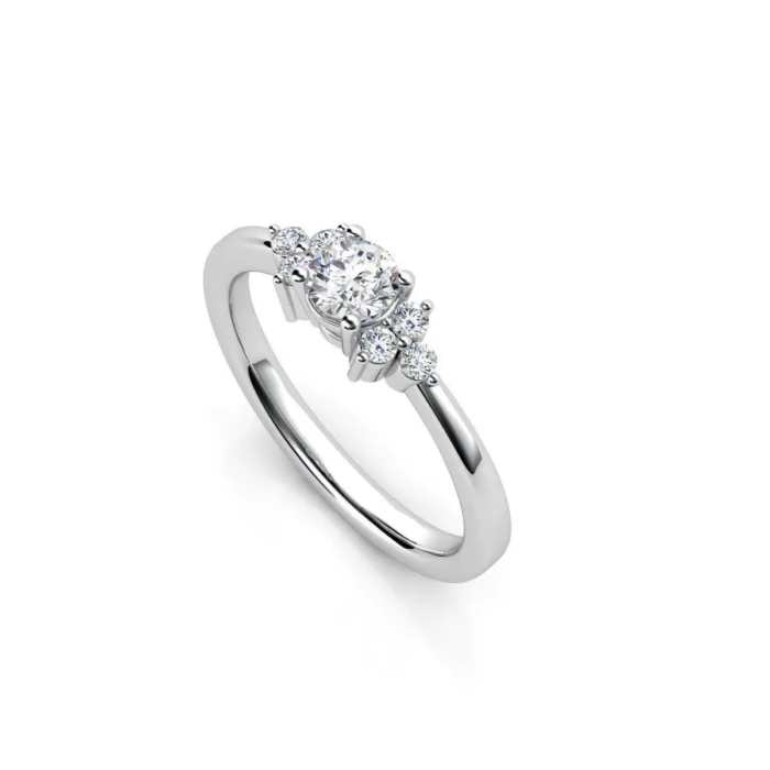 Inel de Logodna Trilogy cu Diamant Briliant si Grupuri de Diamante – IKA019 - imagine 2