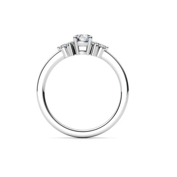 Inel de Logodna Trilogy cu Diamant Briliant si Grupuri de Diamante – IKA019 - imagine 3