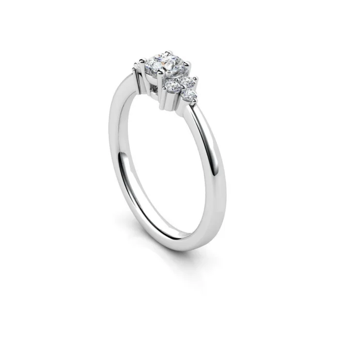 Inel de Logodna Trilogy cu Diamant Briliant si Grupuri de Diamante – IKA019 - imagine 4