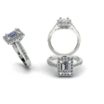 Inel de Logodna din Aur Alb cu Anturaj și Diamant Slefuit Emerald - IKA005