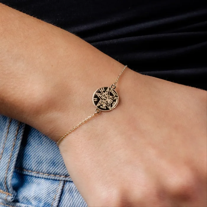 Bratara din aur galben 14K cu pentagrama esoterica - imagine 3