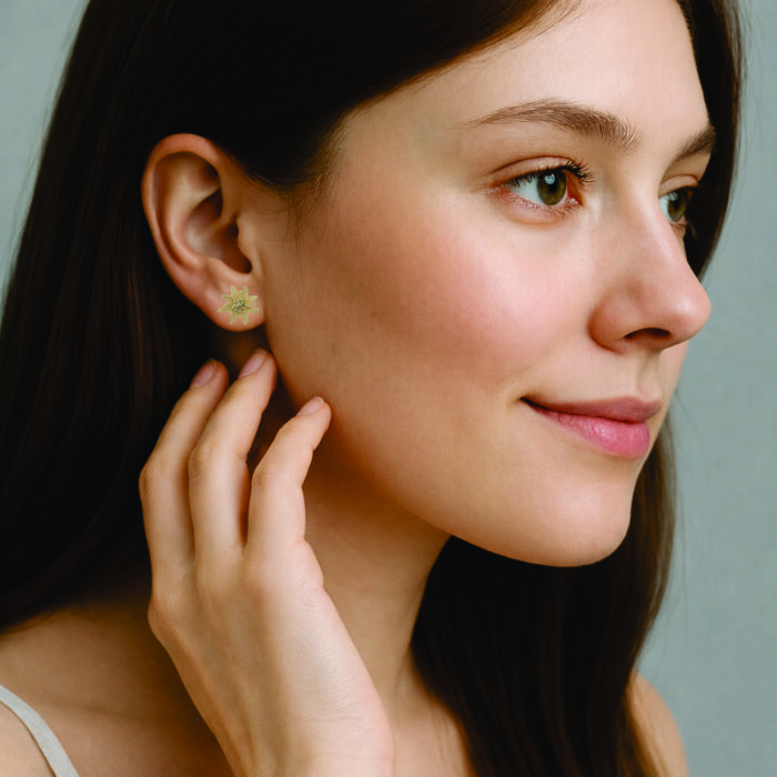 Cercei „Floarea de Colt” din aur galben cu diamante brune naturale - imagine 5