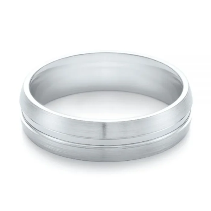 Verighete Elegante din Aur Alb Satinat cu Mijloc Lucios – VKA006 - imagine 3
