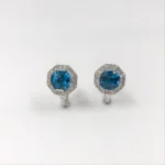 Cercei din Aur Alb model Anturaj Octogon cu Diamante si Topaz Albastru - imagine 3