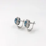 Cercei din Aur Alb model Anturaj Octogon cu Diamante si Topaz Albastru - imagine 5