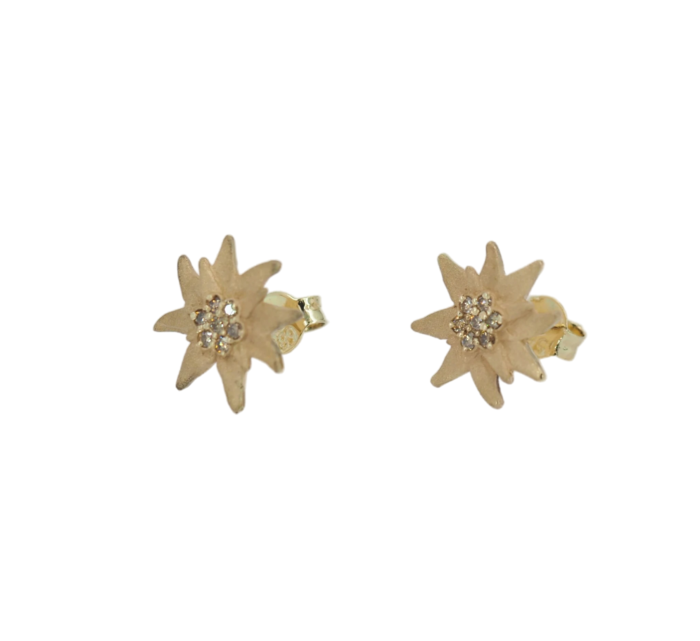 Cercei „Floarea de Colt” din aur galben cu diamante brune naturale - imagine 3