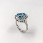 Inel din Aur Alb Model Anturaj Octogon cu Diamante si Topaz Albastru - imagine 2