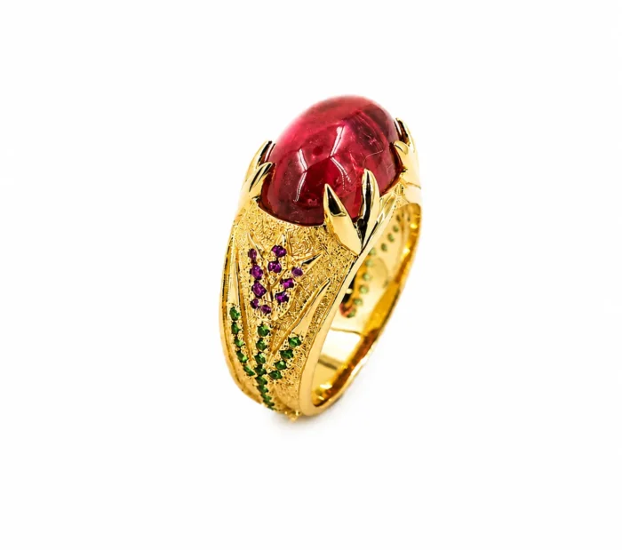 Inel „Lalea" – Turmalina Roz Cabochon - imagine 4
